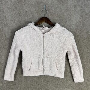 SKIMS Hoodie Youth 6/7 Cream Zip Up Cozy Knit Sherpa Fuzzy Hooded Jacket Pockets